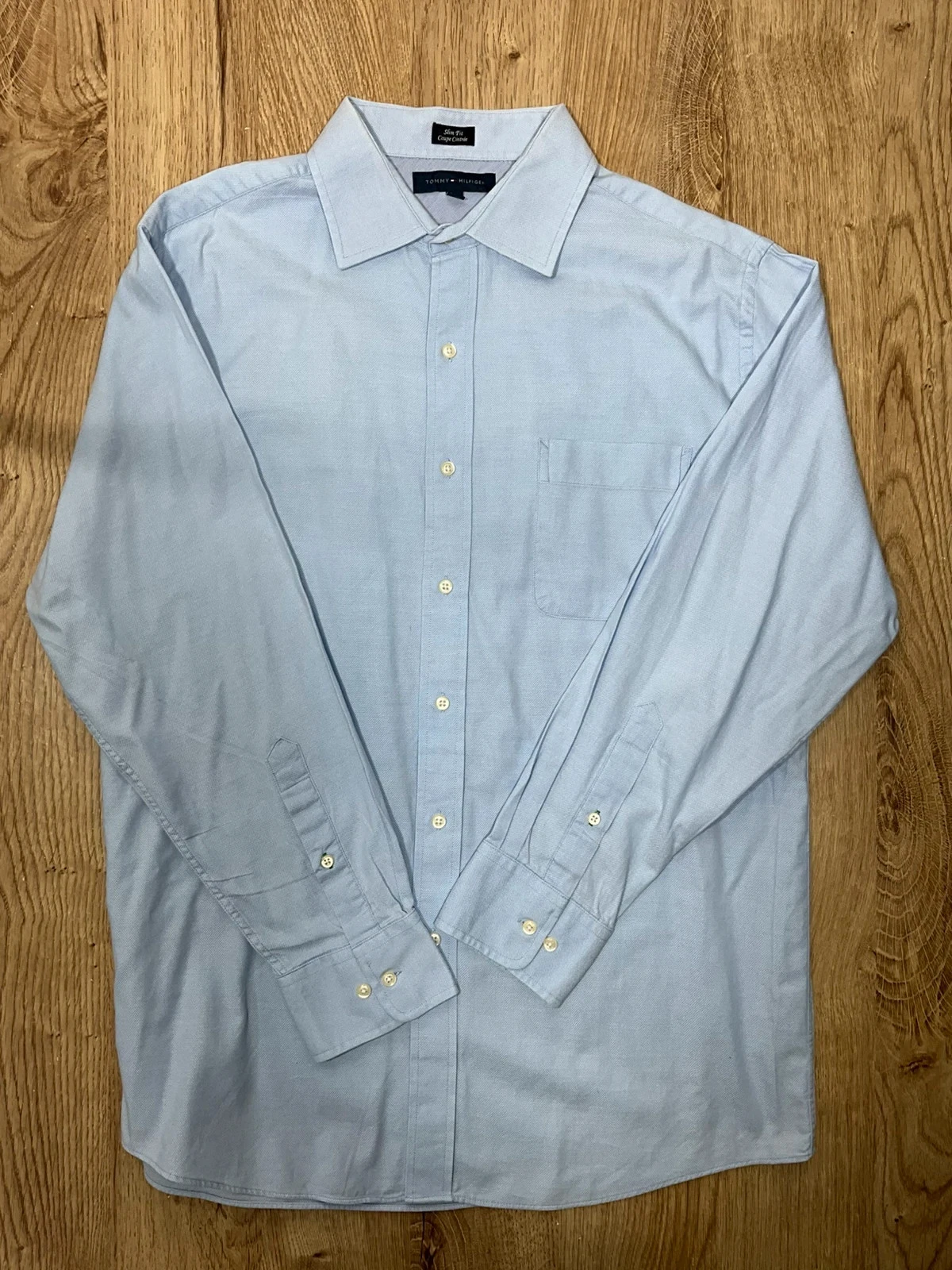 Chemise Tommy Hilfiger Slim Fit 16-1/2 32-33 Preppy 100% Coton Bleu Ciel – photo 2